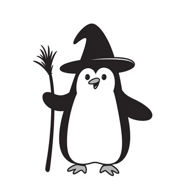Penguin wizard with pointed hat and magic staff sticker