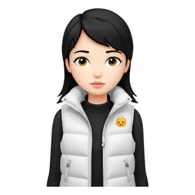 girl with black hair in a white puffer vest sticker