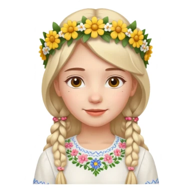 Ukrainian girl in a white embroidered shirt with a flower crown on her head sticker