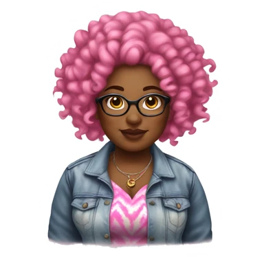 Pretty Plus size black woman with pink curly hair and a tie dye jacket  sticker