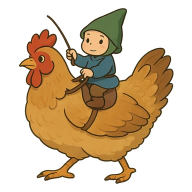 ghibli style chicken jockey small character riding a chicken sticker