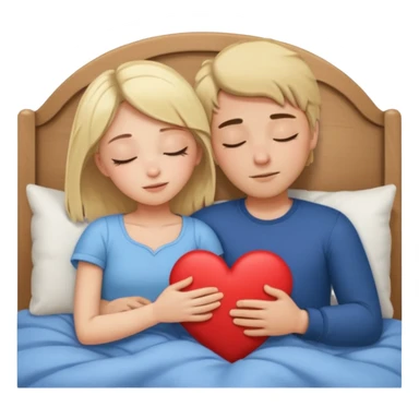 cuddling in bed, asleep. blonde girl. brunette man. eyes closed. heart between them. no headboard sticker