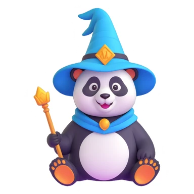 smiling panda with a wizard hat sticker