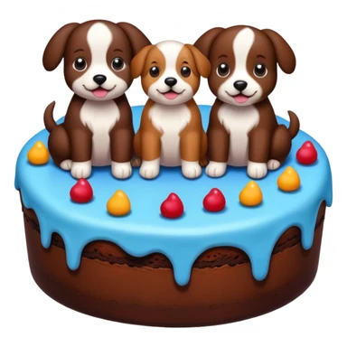 a chocolate cake with puppies drawn on it   sticker