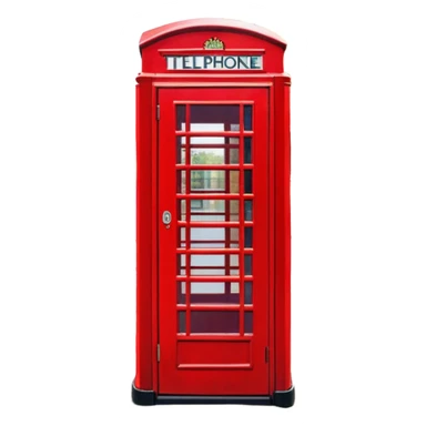 Cinematic Realistic depiction of an iconic red telephone box, rendered in vivid, saturated colors with detailed textures and reflective surfaces, set on a classic English street under soft, diffused daylight sticker