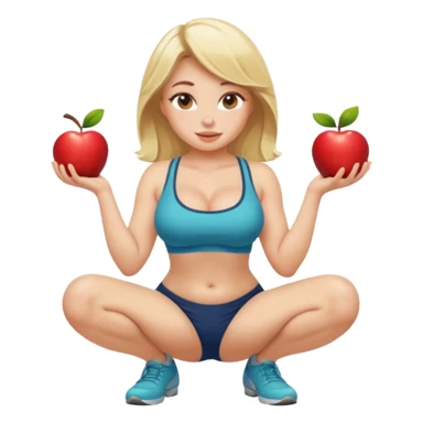buxom blonde woman, front view, squatting and sitting, playful pose, SFW, no nudity, apple emoji style sticker