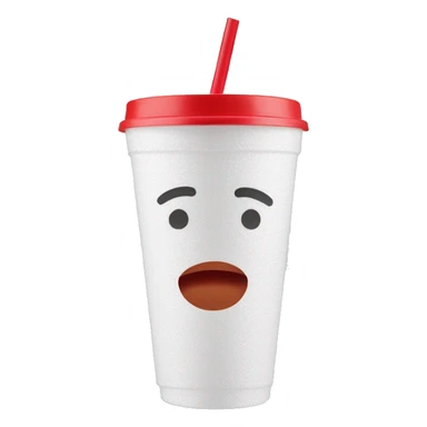 White styrofoam cup with red straw sticker