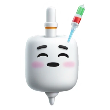 a marshmallow with a syringe sticker