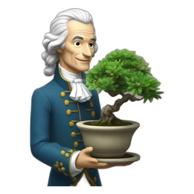 Voltaire holding a bonsai sticker