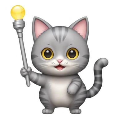 chibi cute gray cat waving holding a light stick sticker
