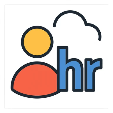 Add a human silhouette or head icon next to the HR logo, maintaining a modern and professional character with a transparent background. sticker