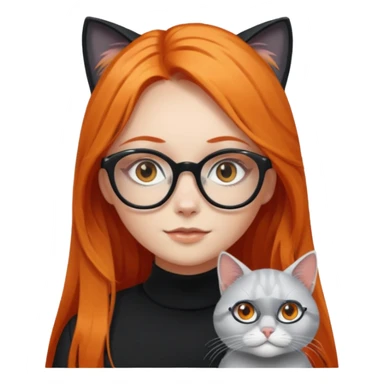 girl with very long orange hair, and silver cat-eyed glasses. Black clothes sticker