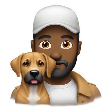 White man black beard with cap holding black mouth cur dog sticker