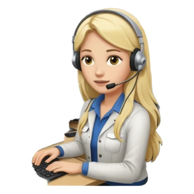 a blondie woman with long hair working with a computer laptop and a grains cargo vessel (boat) around sticker