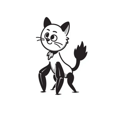 A quirky hybrid creature with a cat's body and head but with mantis-like front limbs. It has cat ears, whiskers, and a furry body, but with the distinctive praying mantis forearms. The creature has large cat eyes but is in a slight mantis-like pose. sticker