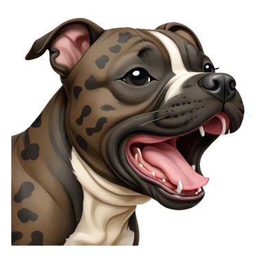 Cinematic Cute Yawning Black/Brindle Staffordshire Bull Terrier Portrait Emoji, Head tilted slightly with a dramatic, wide-open yawn, showcasing a smooth Fur with a striking black and brindle pattern, floppy ears slightly drooping, round dark eyes barely open in drowsy contentment, Simplified yet irresistibly adorable features, highly detailed, glowing with a soft, cozy glow, high shine, relaxed yet expressive, stylized with a touch of whimsy, bright and endearing, soft glowing outline, capturing the essence of a sleepy yet affectionate guardian, so drowsy it feels like it could stretch right out of the screen and curl up for a nap! sticker