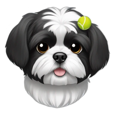 shih tzu dog black and white holding a tennis ball sticker