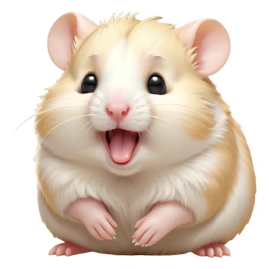 Cinematic Cute Yawning Cream Hamster Portrait Emoji, Head tilted slightly with a dramatic, wide-open yawn, showcasing a soft, pristine cream fur with tiny droopy ears, round dark eyes barely open in drowsy contentment, Simplified yet irresistibly adorable features, highly detailed, glowing with a soft, cozy glow, high shine, relaxed yet expressive, stylized with a touch of whimsy, bright and endearing, soft glowing outline, capturing the essence of a sleepy yet affectionate hamster, so drowsy it feels like it could stretch out of the screen and curl up for a nap! sticker
