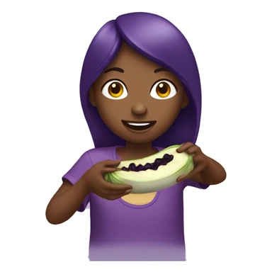 Girl eating eggplant sticker