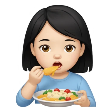 eating food well baby with black hair girl sticker