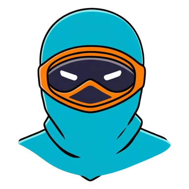 teal and orange ski mask with loving face sticker
