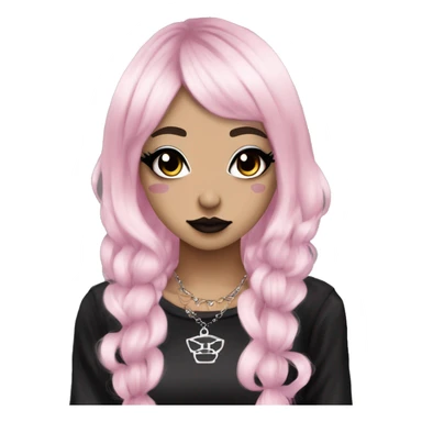 hime gyaru girl, goth, tattoos, punk clothes, dark makeup, black and light pink hair sticker