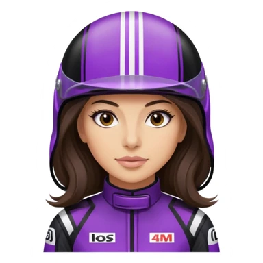 brunette long hair woman with black racing outfit with purple strips sticker