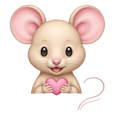 baby cream cartoon mouse with large, round, pink-lined ears. The mouse has heart eyes, a small open mouth, conveying a feeling of love, adoration, or strong affection. sticker