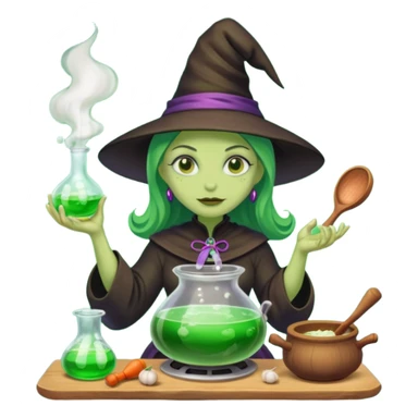 green witch cooking potion sticker