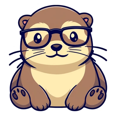 otter wearing glasses, cartoonish sticker style sticker