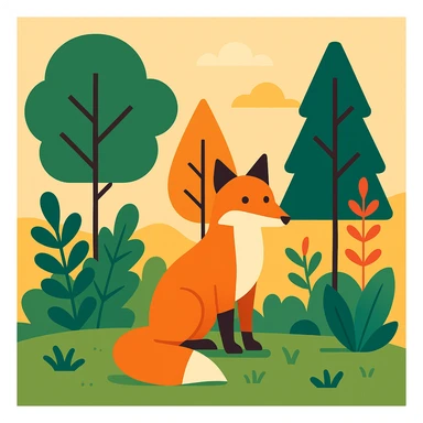 Flat design style fox in the forest sticker