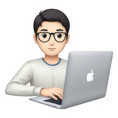 japanese handsome software engineer with macbook sticker