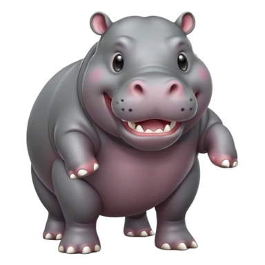 cinematic-hippo-realistic-full-body-side-view-standing-on-all-fours-emoji,-massive-round-frame,-wide-mouthed-grin-exposing-huge-teeth,-head-tilted-dramatically,-thick-grey-hide-glossy sticker