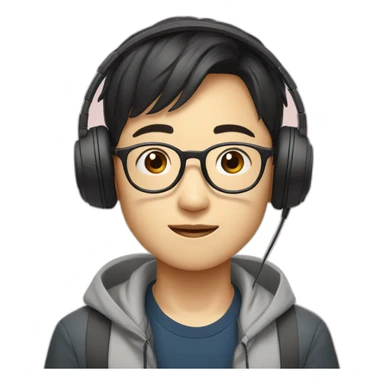 A korean boy with korean hari wearing glasses with cool headphone  sticker