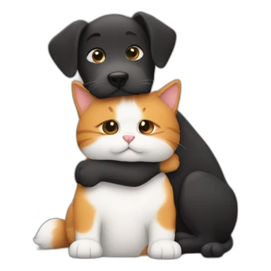 a dog hugs the cat sticker