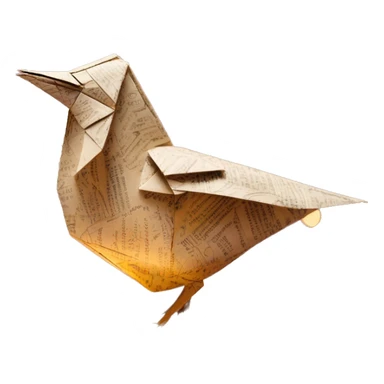 Sparkling patterned Beige Origami bird with a dried flower in beak made of newspapers intricate patterns surrounded by fairy lights sticker