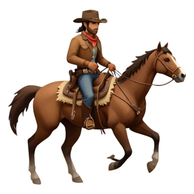 An icon representing an adventure game, inspired by Red Dead Redemption II. The design features a rugged cowboy riding a horse through a vast, open landscape with mountains, deserts, and wild animals. The atmosphere conveys exploration, action, and the thrill of the journey. Transparent background sticker