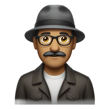 man latin mustache grey glasses cap sticker