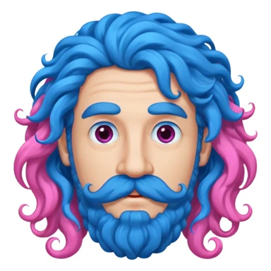 man with very blue curly long blue hair pink big mustache  sticker