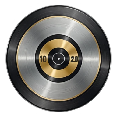 A dark metal platinum music award plaque The center features a relief of a or stylized vinyl record in a slightly darker metallic tone sticker