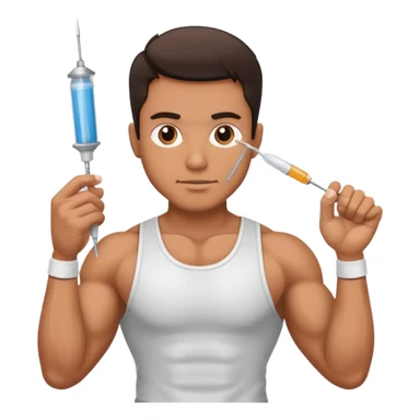 guy in a gym holding a steroid needle sticker