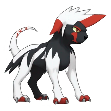 Black Cool Edgy Absol-Houndoom-Garchomp Fakémon Digimon with Red and white Edgy markings, full body, outlinEd sticker