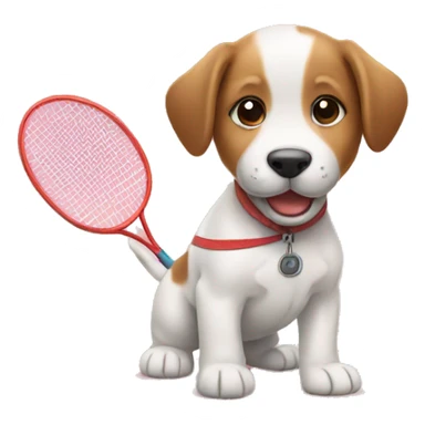 Puppy playing badminton  sticker