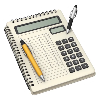 open notebook with numbers and a calculator sticker