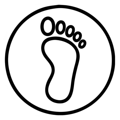 circular emblem featuring footprint imprint, visually conveying theme of mark left behind, geometric outlined style sticker