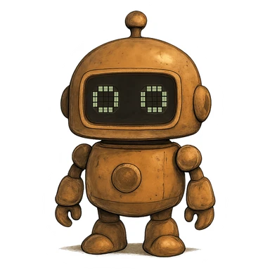 ghibli style cute robot with digital eyes sticker