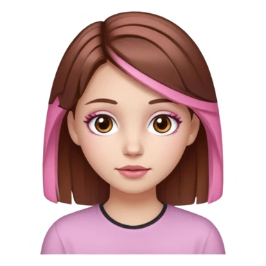 white skined girl with brown hair and brown eyes and pink highlights sticker