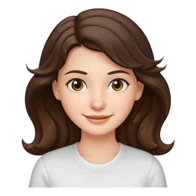 A White girl with wavy and dark hair, light brown eyes and a white shirt smiling sticker