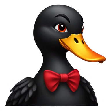 A black evil duck with red sticker