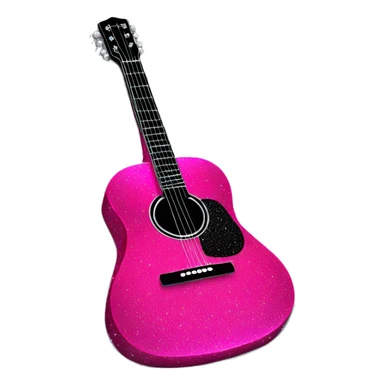 Realistic neon pink to black acoustic guitar with sparkly shiny glitter and diamonds on it. sticker